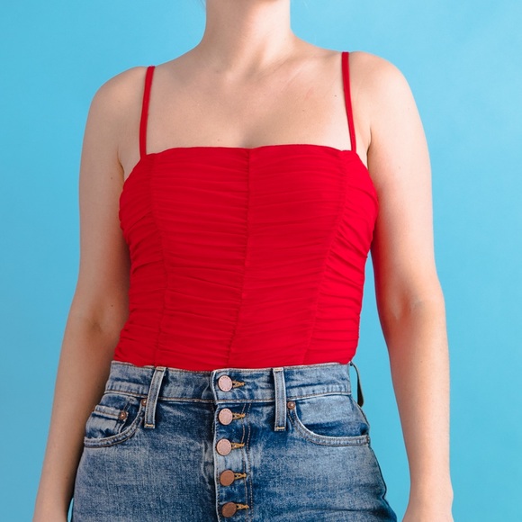 Red Ruched Bodysuit from Revolve Small - Picture 3 of 6